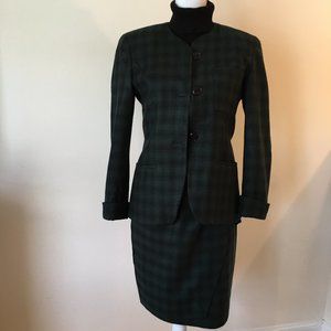 Green/Black Plaid Wool Suit by Jones New York - Size 4 - professional / smart